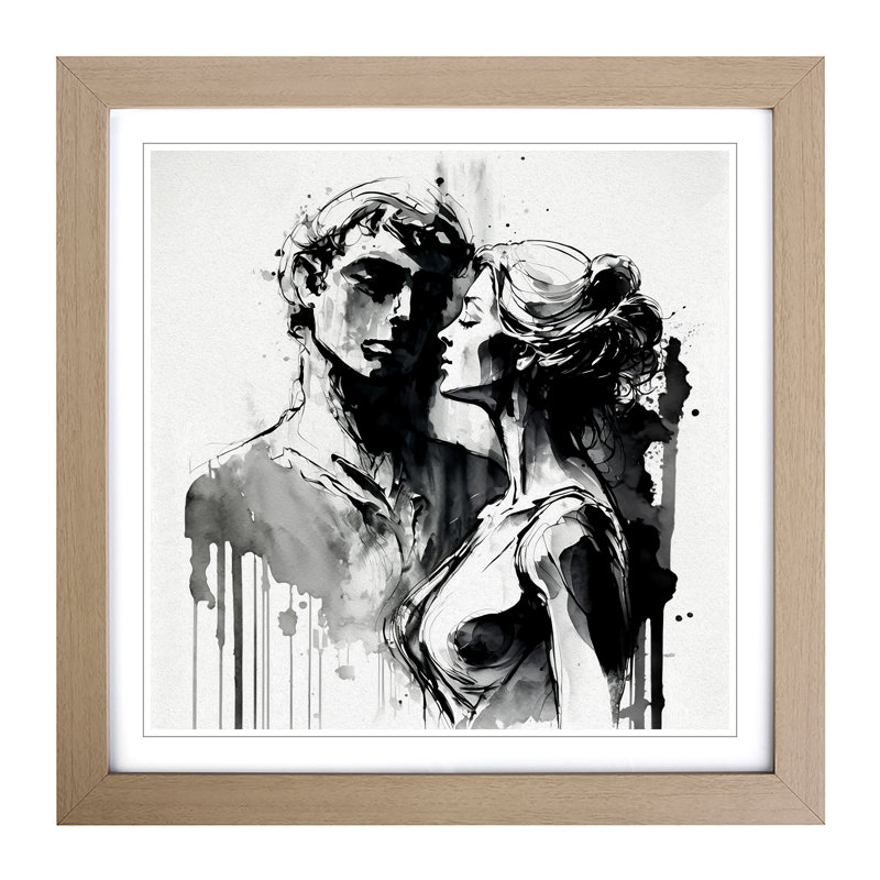 Lovers Ink Wash - Framed Print, Oak