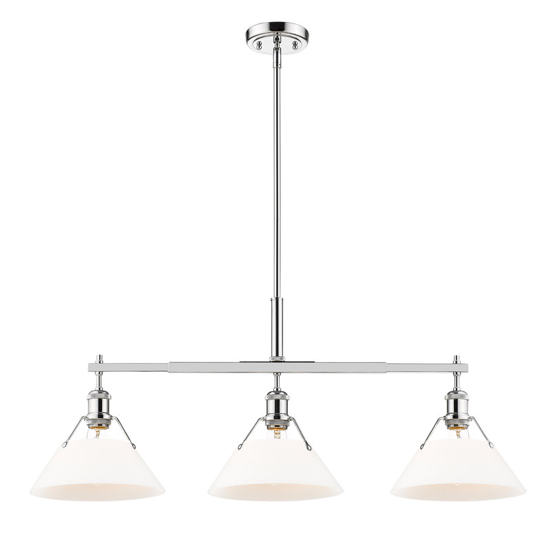 Luminaire suspendu linéaire à 3 lumières pour îlot de cuisine Weatherford, Chrome, Opal Glass