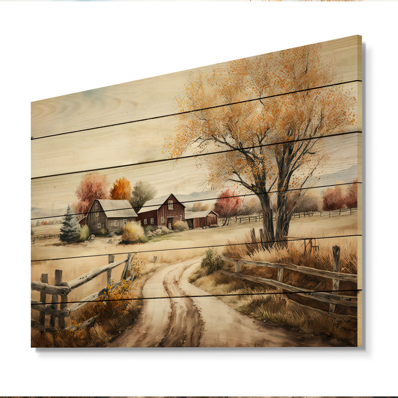 Troene belle grange au printemps VI - impression sur bois sans cadre, H 12 po x l 20 po x P 1 po