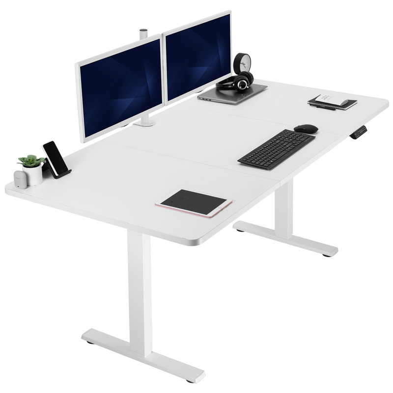 VIVO Single Motor Electric Desk with Push Button Memory Controller, White/White, 48.5" H x 71" W x 36" D