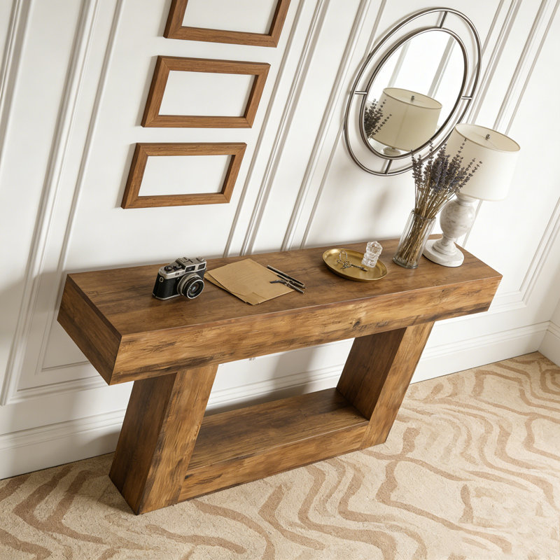 Wooden Farmhouse 2-Tier Sofa Entryway Table, Rustic Brown