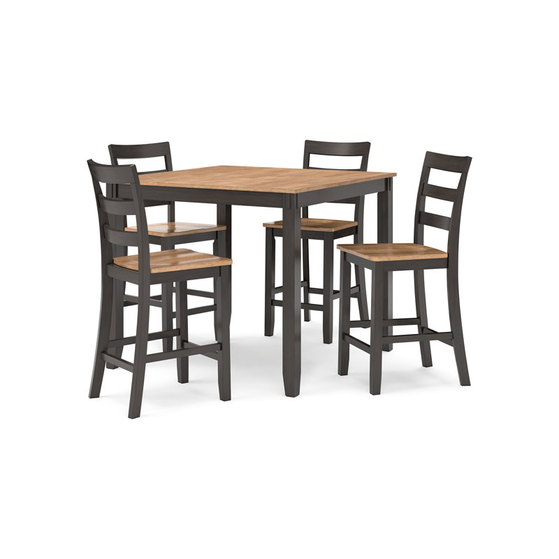 Ensemble de table de salle à manger à hauteur de comptoir Gasy, 4 chaises, bois, brun, Marron foncé