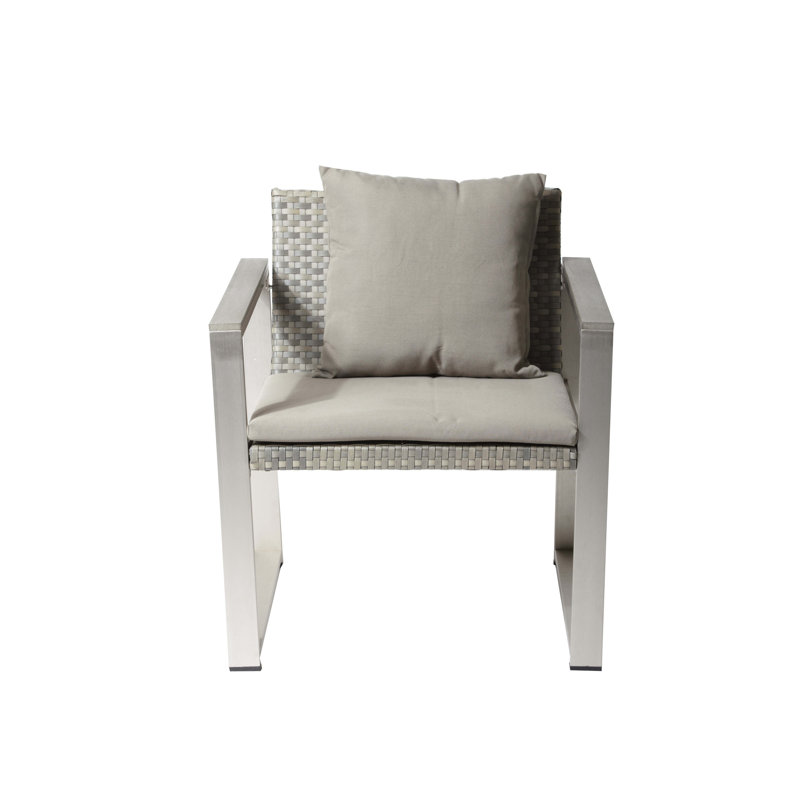 Pangea Home Chester 28'' Wide Aluminum Outdoor Sofa with Cushion – Modern Patio Seating with Rust-Free Frame, Poly-Resin Arms & All-Weather Rattan Seat and Back in Grey Rattan and Grey Fabric
