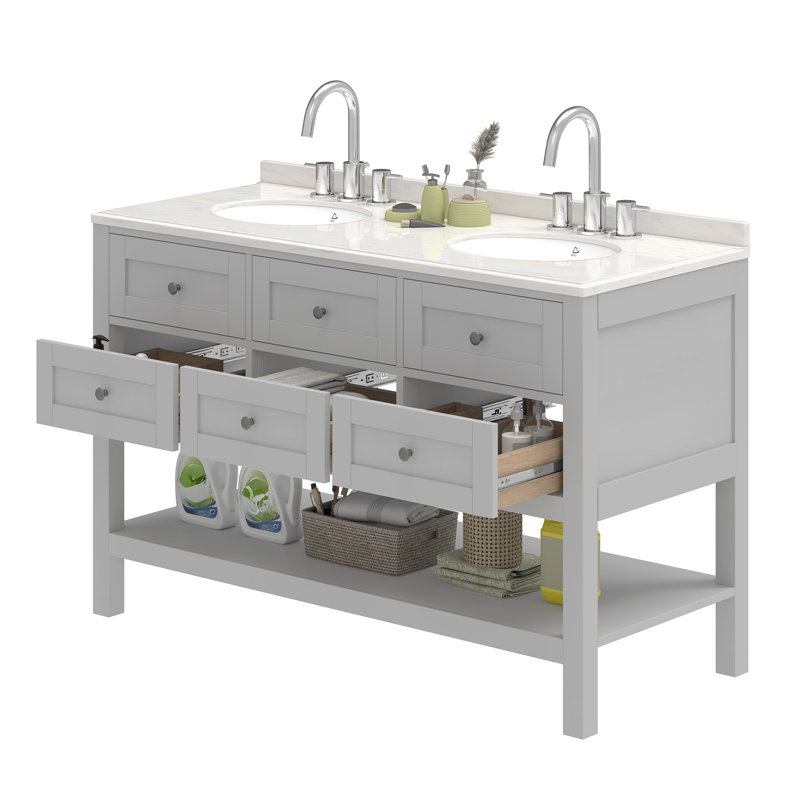 Meuble-lavabo double avec plateau en marbre