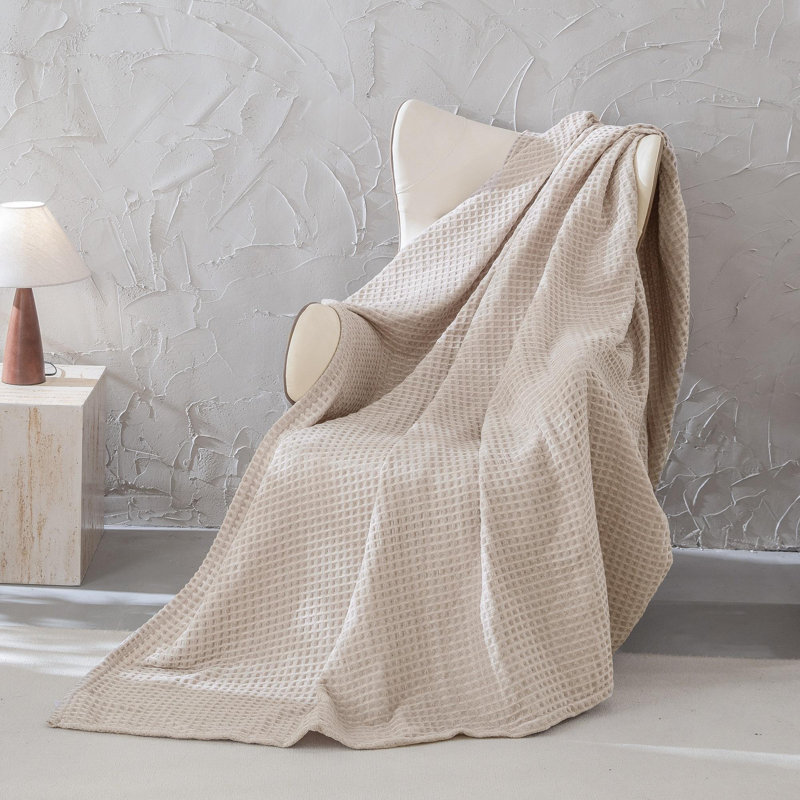 Couverture de lit Fluffy Waffle Weave Polyester Chenille, Grand lit, Taupe