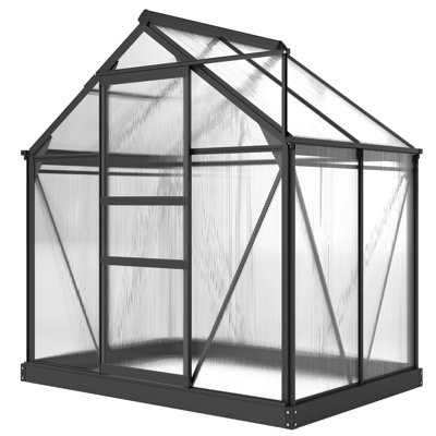 Polycarbonate Greenhouse, Heavy Duty Outdoor Aluminum Walk-In Green House Kit Vent Door, 6.2'X4.3'X6.6' Gray