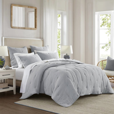 3 courtepointe en gaze de coton brodée double / grand bleu - Légère, toutes saisons, douce, moelleuse, douce pour la peau, naturelle, confortable, douce pour la peau, standard 100, punaise