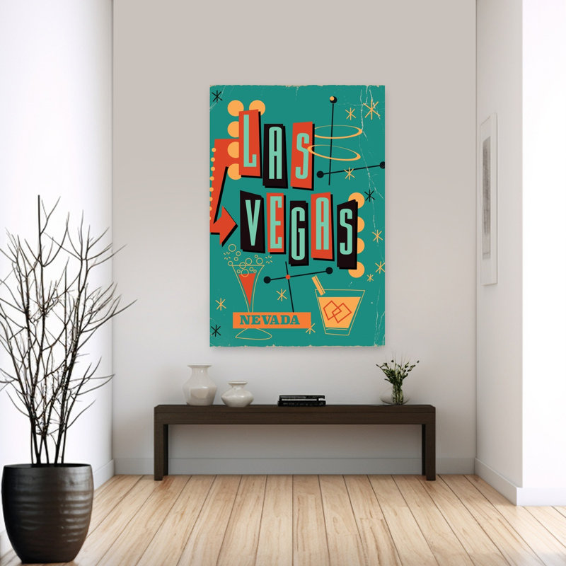 Mid Century Las Vegas Classic Modern Retro City Architecture Wall Art Print 1 Piece Wrapped Canvas Wall Art