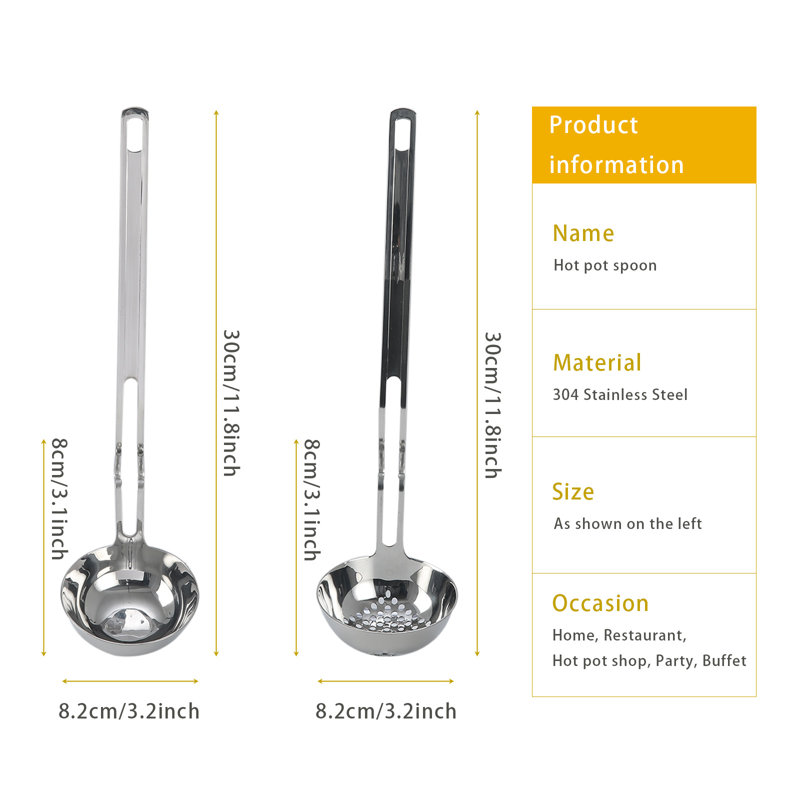 Ensemble de 2 cuillères à suspendre et écumoire KitchenTrend Premium pour ustensiles en acier inoxydable pour une cuisson sans égouttement