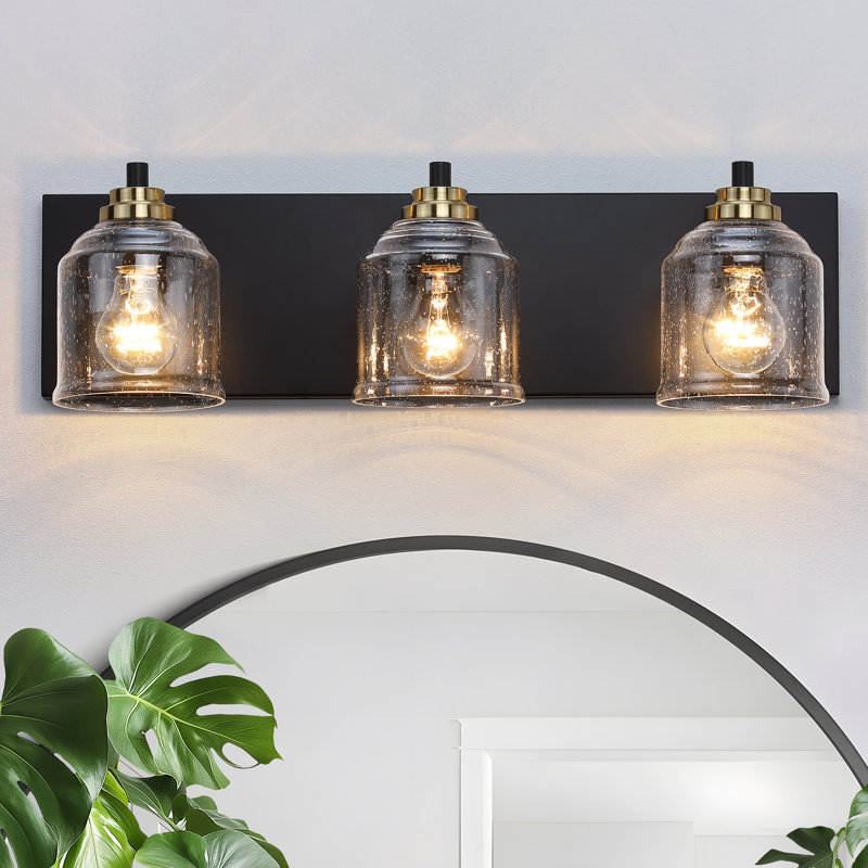 Luminaire de salle de bain à intensité variable Modern Farmhouse avec verre ensemencé et plaque arrière une pièce, 3
