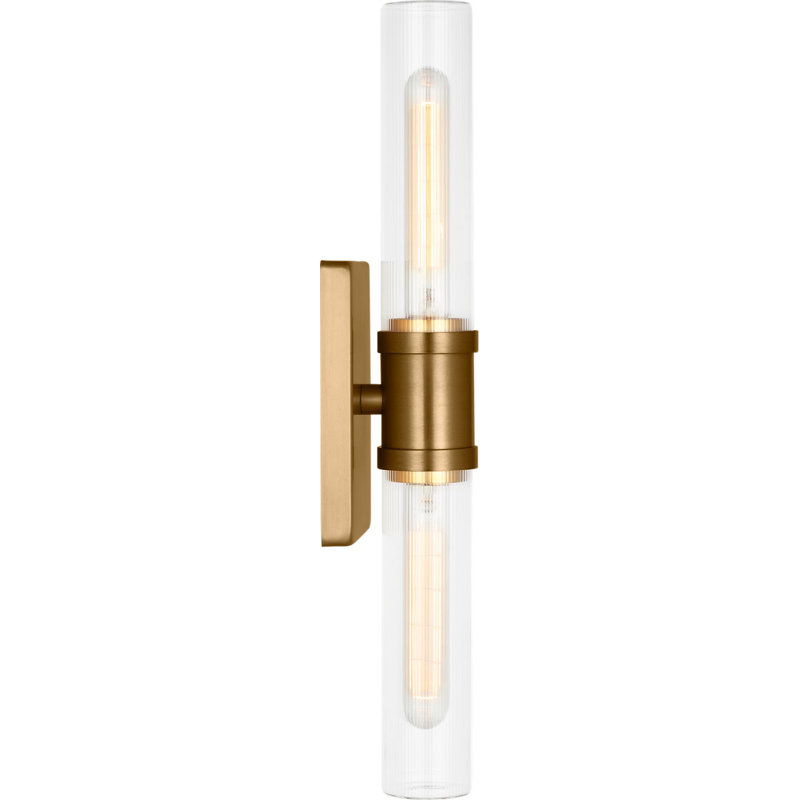 Keaton Two Light Vanity, Satin Brass, Clear Fluted, 20" H x 5" W x 3.63" D