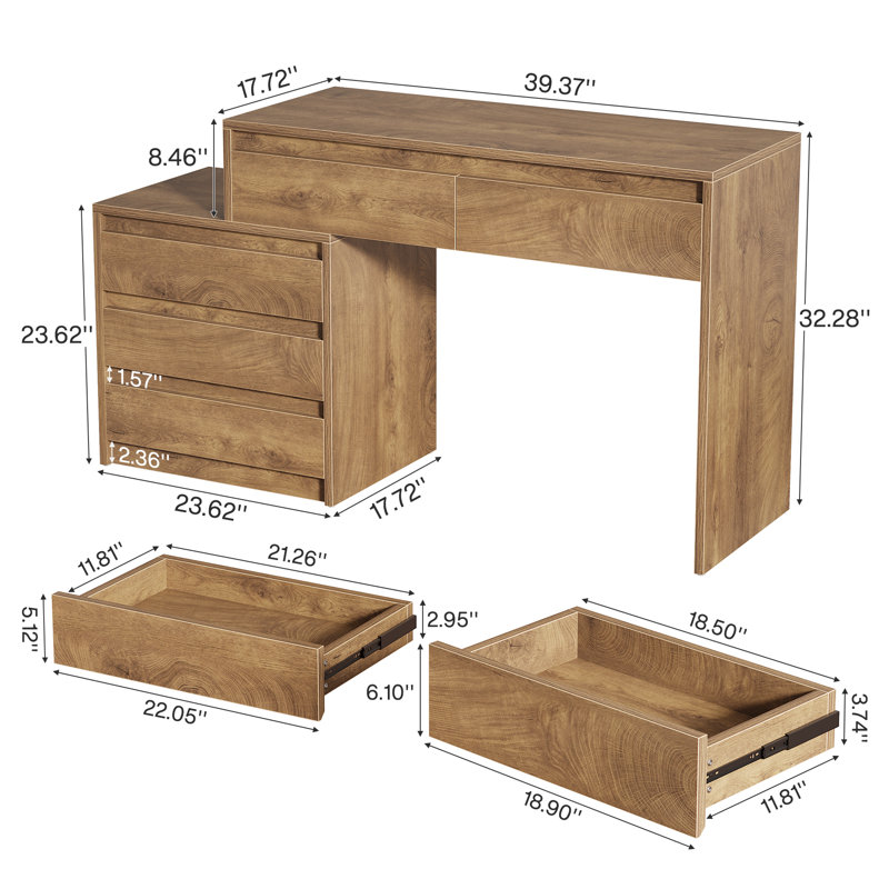 Home Office Computer Desk With 5 Drawers, 63" Executive Desk With 3-drawer File Cabinet