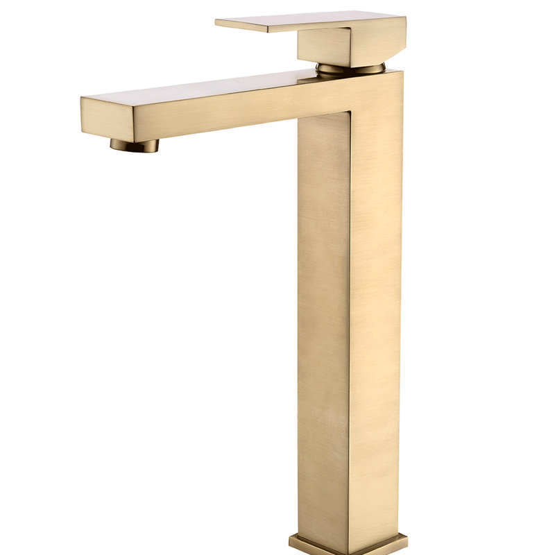 Brushed Gold Vanity Basin Faucet - Cartridge Valve And Side Spray Feature Contemporary Sink One Handle Brass Body Material