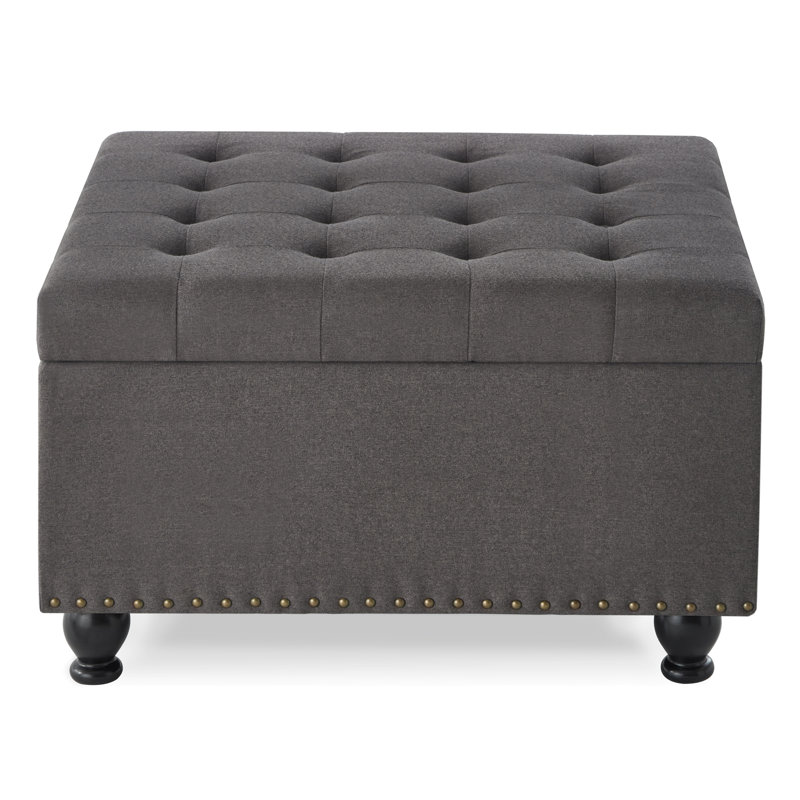 Comfortable Button Storage With Wood Legs, Dark Grey For Indoor Use Wooden Legged Upholstery And Compartment, Dark Gray