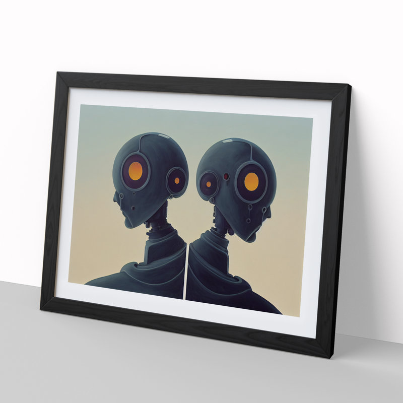 Two Robots - Single Picture Frame Print, 46cm H x 64cm W x 2cm D, Black Framed