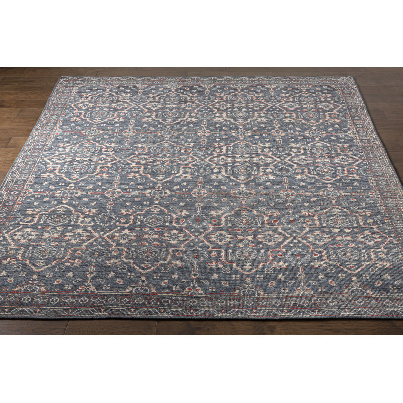 Smyrna Oriental Hand-Knotted Wool Charcoal Area Rug, Rectangle 2' x 3'