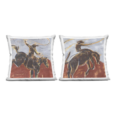 Expressive Rodeo Cowboys & Lassos 2 Piece Decorative Printed Throw Pillow Set, design by Annie Warren
