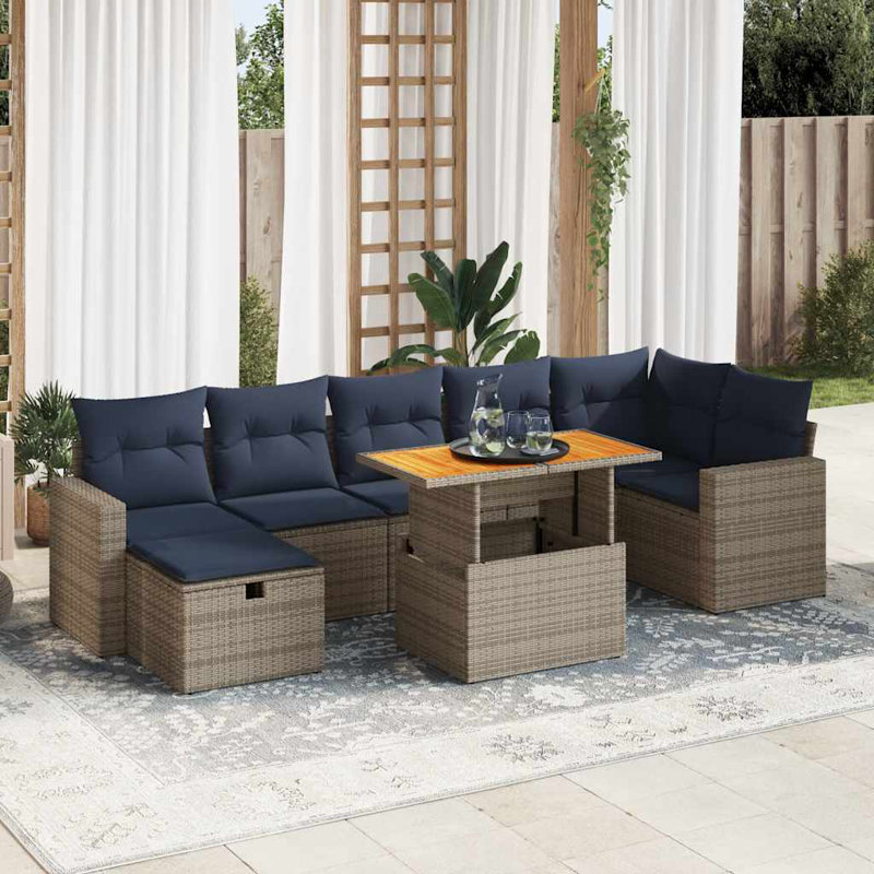 Wicker 7 - Person Garden Lounge Set with Cushions