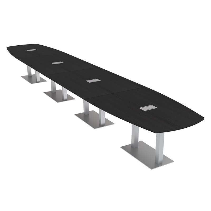 Table de réunion Arc-Boat avec base en métal double 2 modules de puissance et de données, H 30 po x l 240 po x P 48 po
