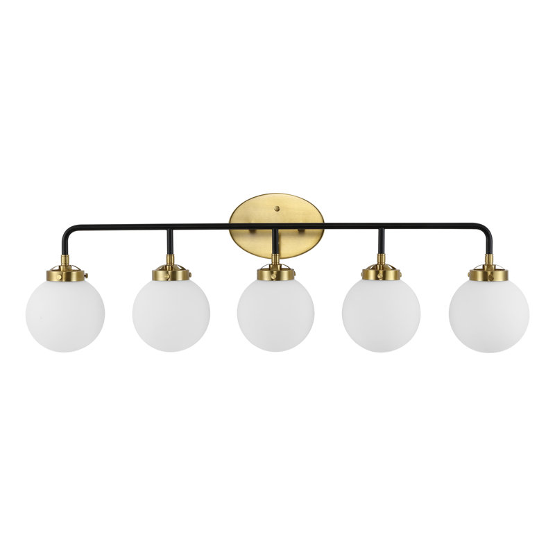 Claudio Contemporary Transitional Iron/Glass LED Vanity Light, Brass Gold/Black, White, 5