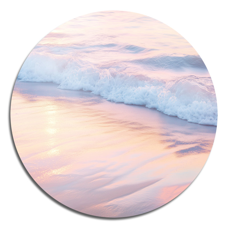 Blush Ocean Glow I - blanc bord de mer, reproduction métallique, H 16 po x l 16 po