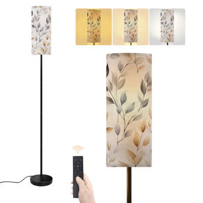 Lampe sur pied à aquarelle botanique avec branches délicates, rétro, neutre, à intensité variable, moderne, avec télécommande, pédale, abat-jour, abat-jour, grand lampadaire pour salon, chambre, bureau