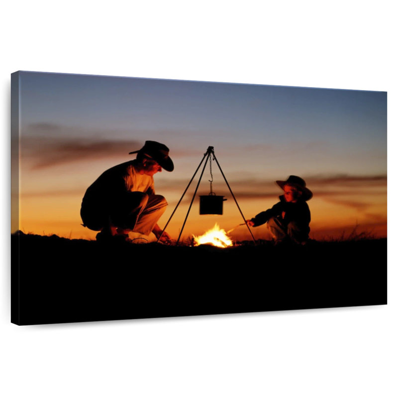 Father And Son Camping, 8" H x 12" W