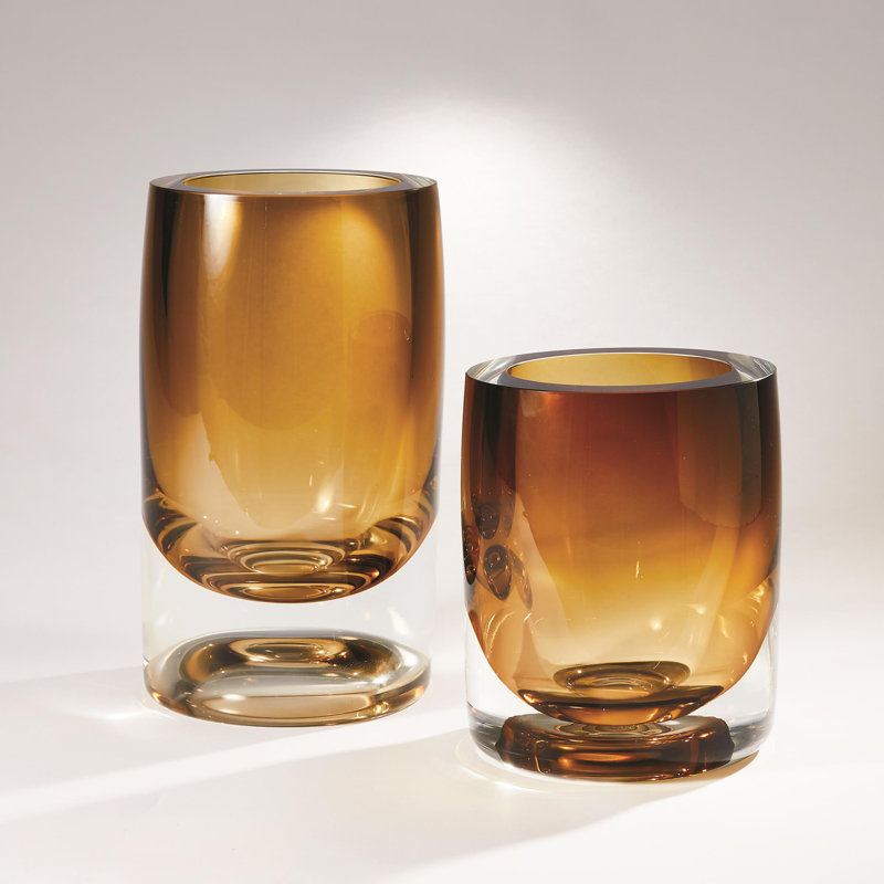 Thick Cylinder Vase-Amber Tobacco, 12.5" H x 7" W x 7" D