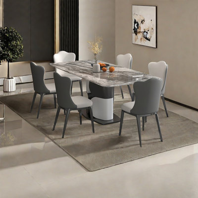Brown Luxury Marble Rectangular Dining Table Sets