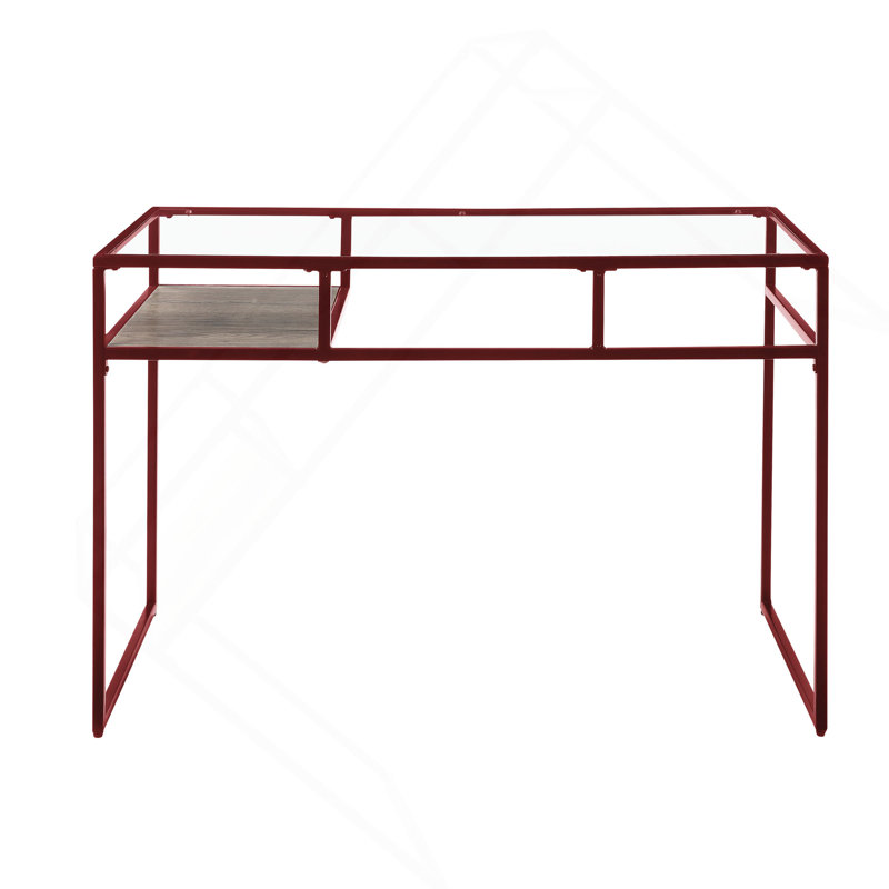 Versatile Metal And Glass Writing Desk With Open Shelf Storage, Red