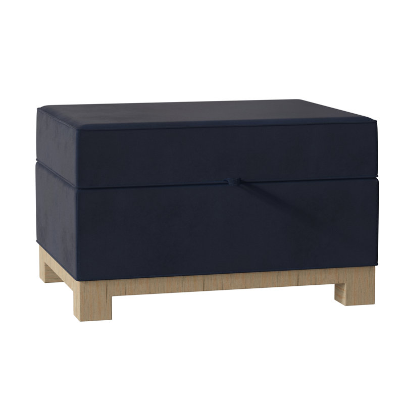 Repose-pieds rectangulaire avec rangement Brandes, Naturel, Velours bleu