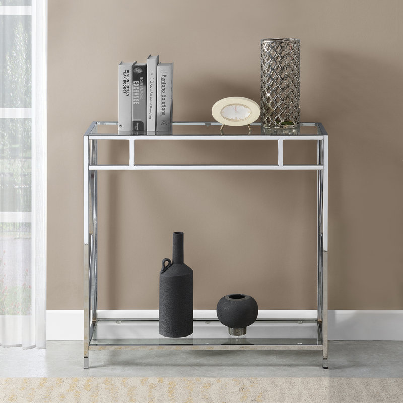 Damore Glass Console Table with Metal Frame