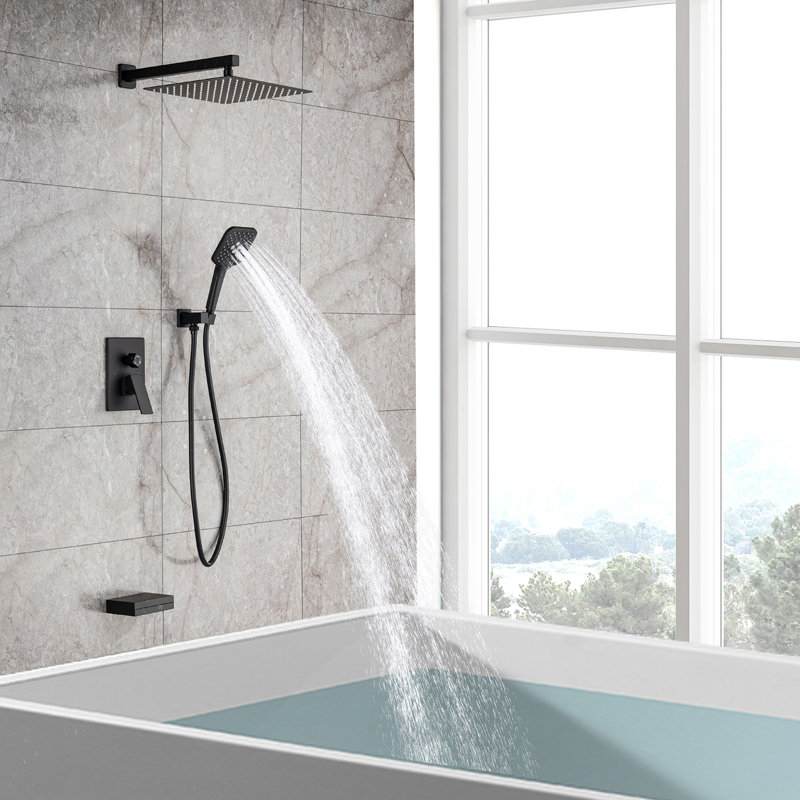 Pomme de douche fixe avec valve brute, Noir mat