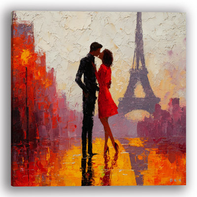 «Paris Sunset Embrace», art mural sur toile tendue