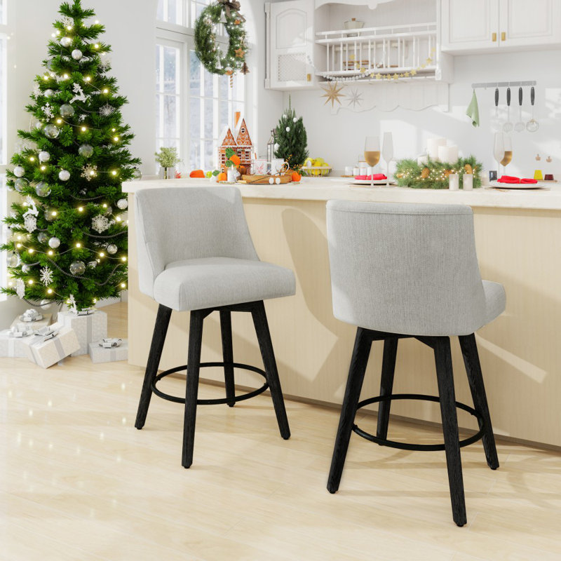 Red Barrel Studio® Malakeh Swivel Stool with Solid Wood Frame, Light Gray, 2, Counter Stool (26" Seat Height)