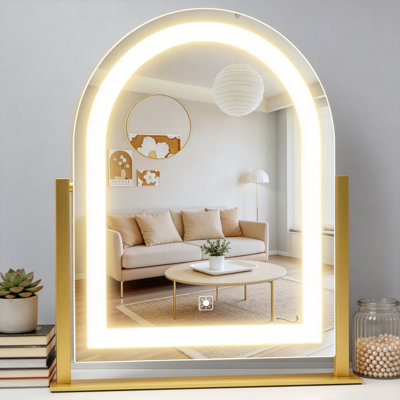 Arched LED Makeup Mirror, 17.2" Hollywood Vanity Mirror With Lights, Detachable 10X Magnification (Gold)