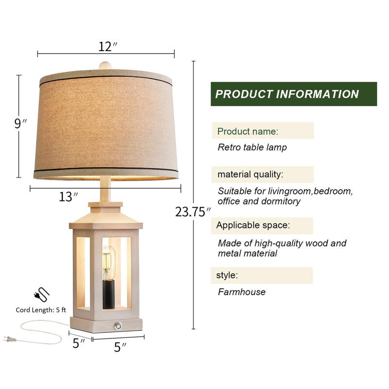 24" Farmhouse Dimmable Touch Control Table Lamp Set of Two, White