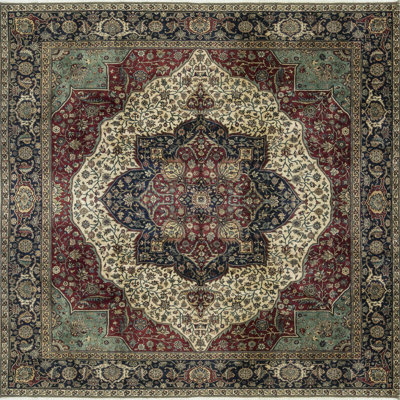 Hand-Knotted High-Quality Cream and Blue Area Rug