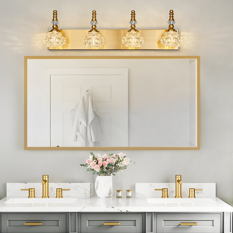 Modern Glass Crystal Vanity Light - Vintage Bathroom Lighting Fixtures Over Mirror, Vanity Lights, Gold, 4 Lights
