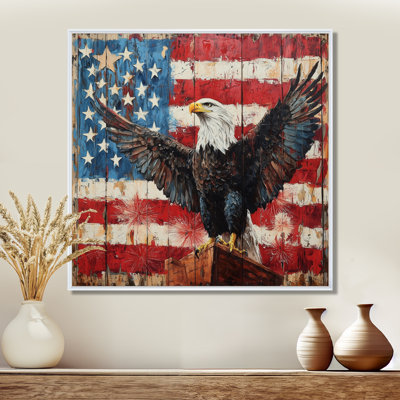 Patriotisme, aigle et drapeau des États-Unis, paysage III - art mural aigle pour le salon