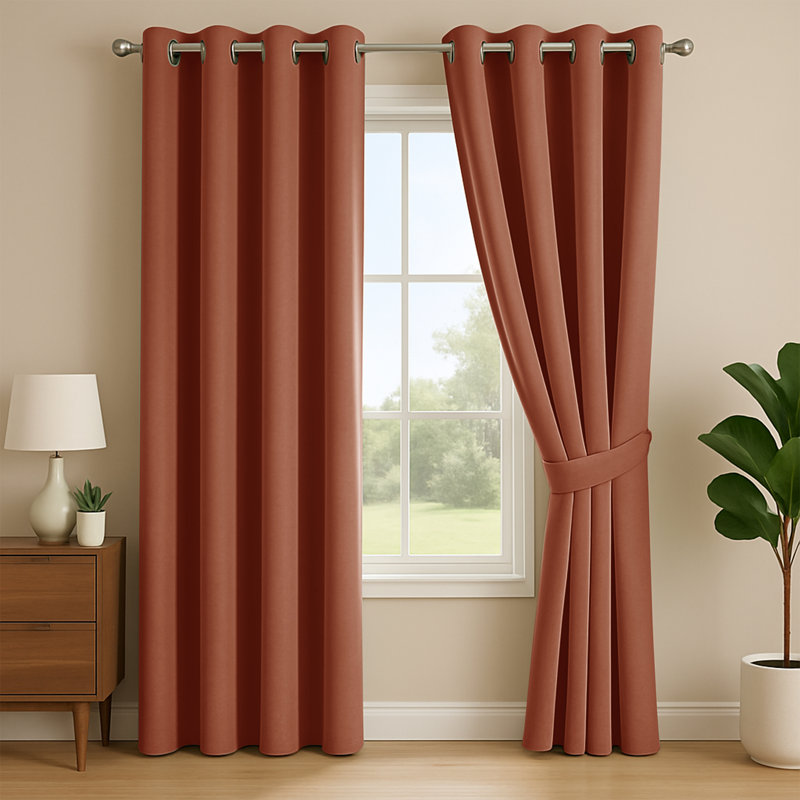 Linen Blend Blackout Eyelet Curtains - Thermal Insulated Room Darkening Window Panels for Bedroom & Living Room (Set of 2) 