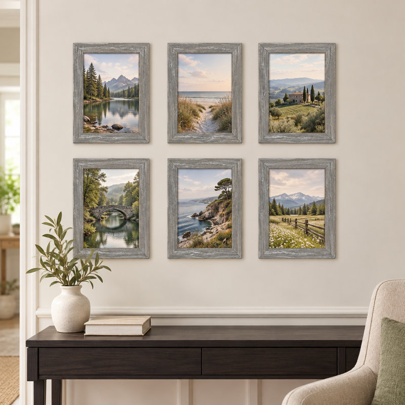Cadre photo en bois gris de 16,8 cm (6,6 po), compatible avec les photos de 12,7 x 17,8 cm (5 x 7 po), avec façade en acrylique, pour affichage mural ou sur table - Paquet de 6