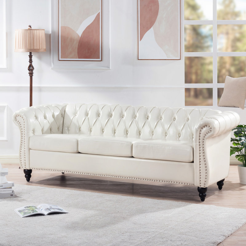 Canapé Chesterfield à accoudoirs roulés 3 places, Blanc