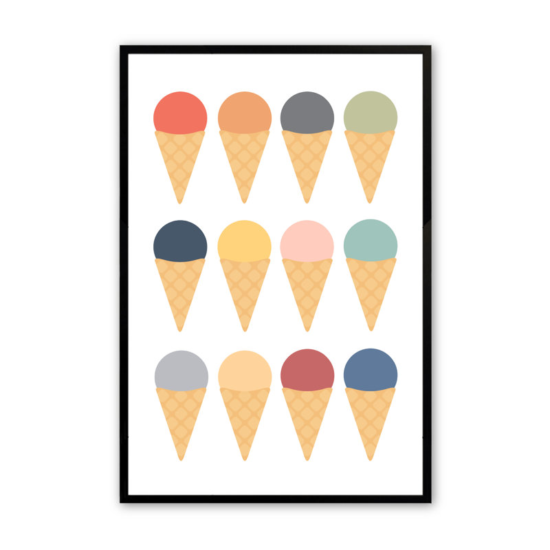 Ice Cream Fiesta Print dans un cadre mural, Noir satiné, H 14 po x l 11 po x P 1,25 po