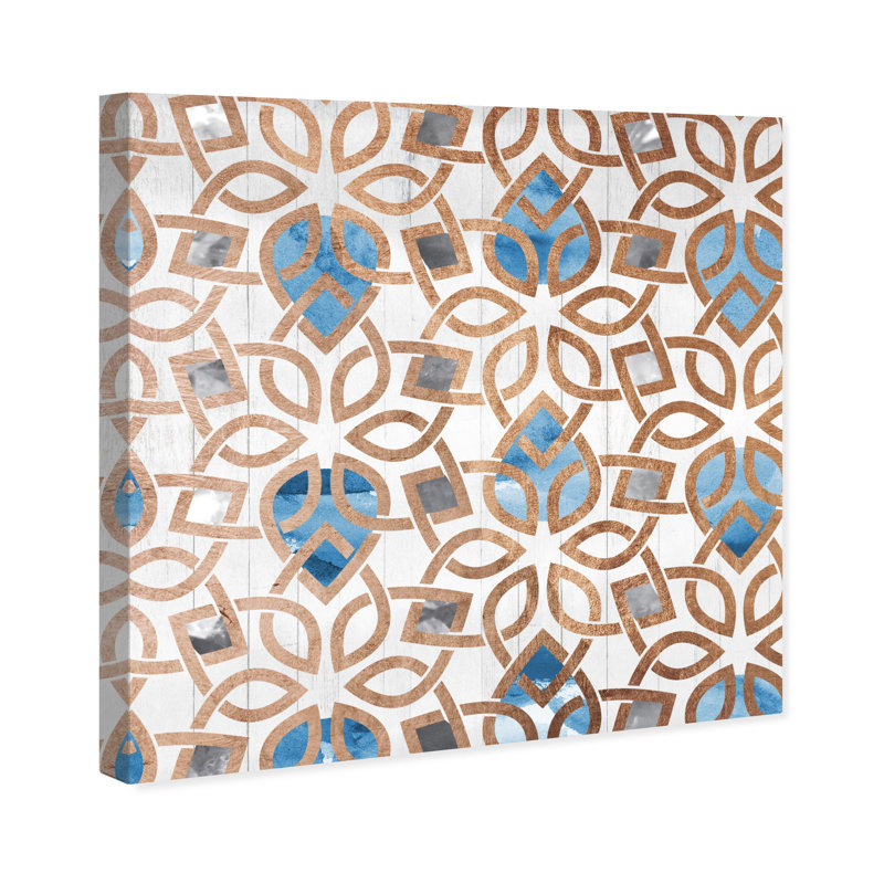 Lattice Desert Blue and Copper - impression d'art graphique, H 40 po x l 40 po x P 1,5 po, Toile tendue