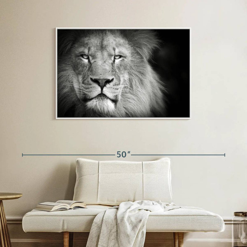 Portrait de lion, Cadre flottant blanc, 40 po x 27 po