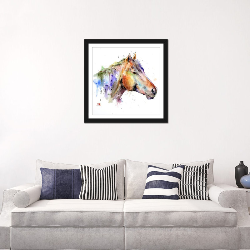 «Horse Abstract», peinture sur toile tendue, H 18 po x l 18 po x P 1,5 po, Pas de tapis, Toile avec cadre noir
