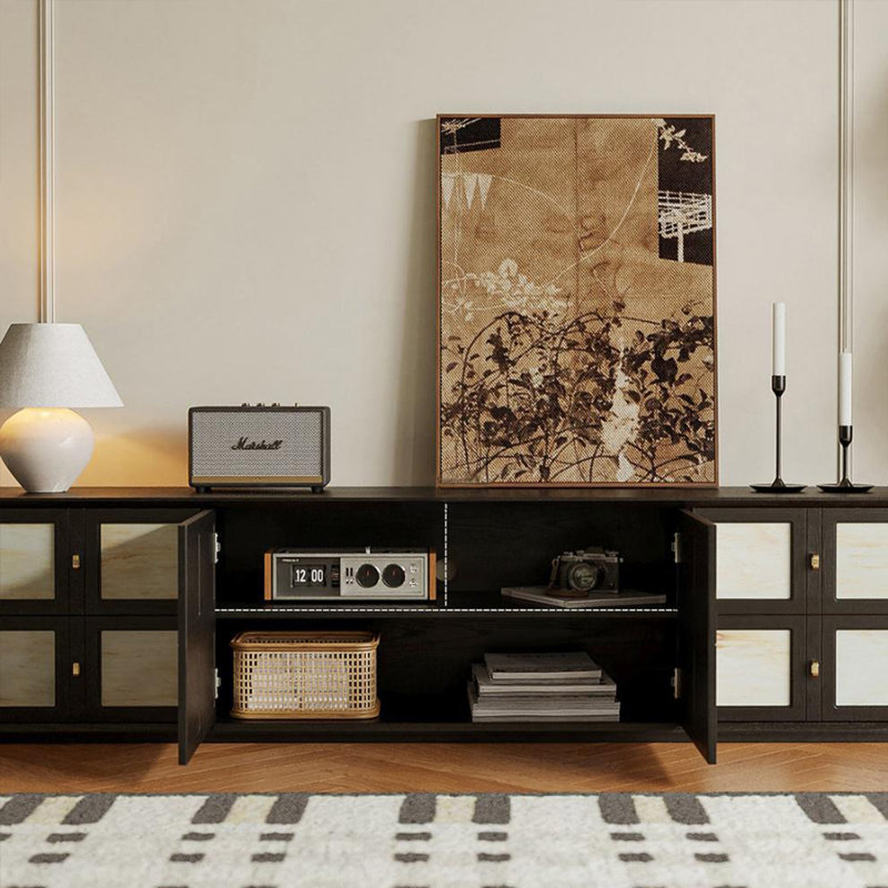Meuble télé en bois de frêne massif avec armoire centrale, H 19,29 po x L 78,74 po x l 16,53 po