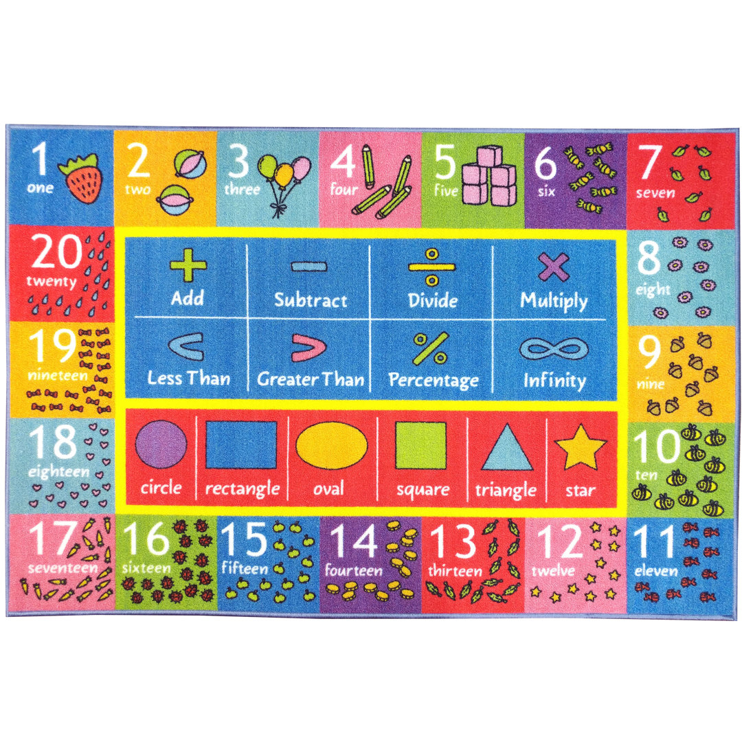 Weranna Kids Rug Math Numbers Shape Educational Learning Game Carpet Bedroom Classroom Playroom Mat Zoomie Kids Rug 