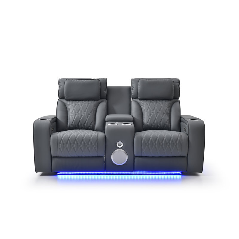 Causeuse de cinéma en cuir Lumin, causeuse inclinable avec appuis-tête réglables, éclairage DEL,, Gris